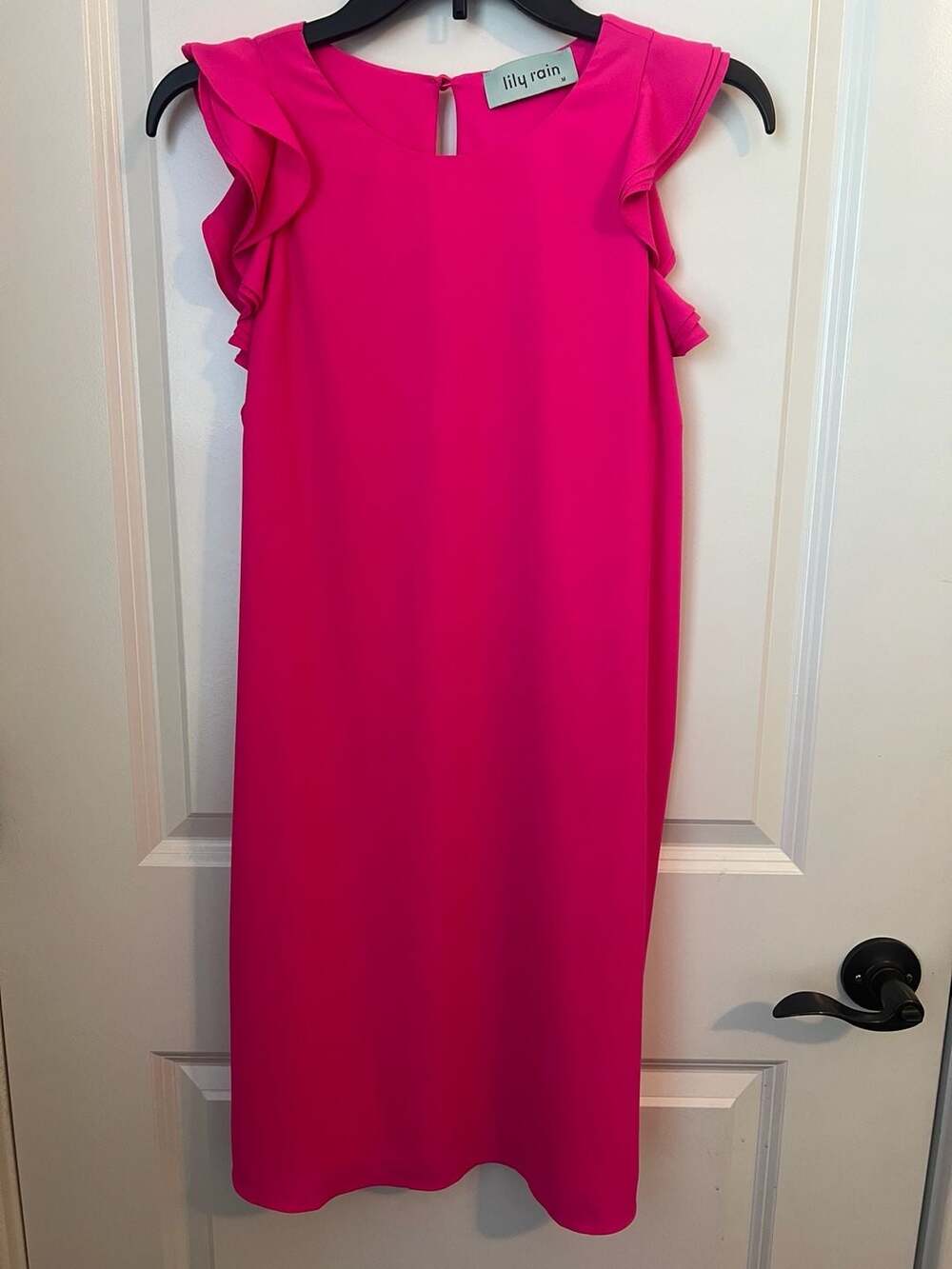 Lily Rain Hot Pink Ruffle Flutter Sleeve Shift Dress Size M